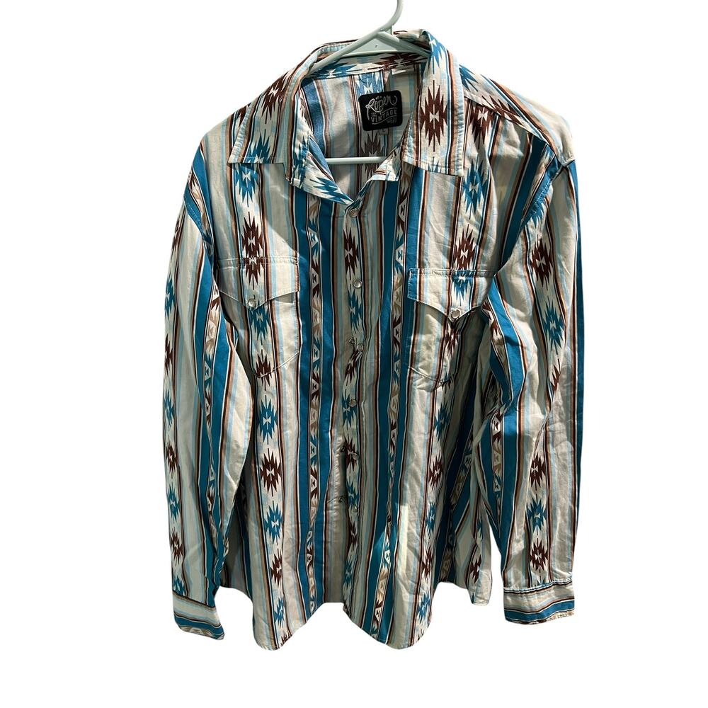Roper Vintage Western Shirt Mens L Aztec Stripe Pearl Snap Cowboy Rodeo